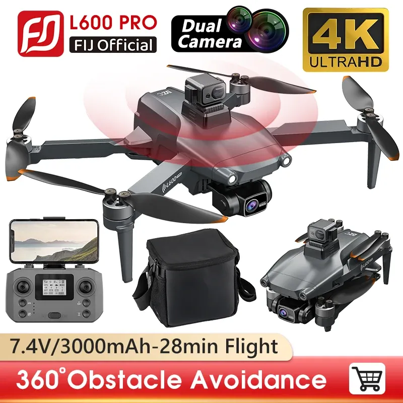 DRONES LYZ RC DRONE L600 PRO 4K HD Dual Camera 360 Hinder Undvikande Brushless 5G WiFi Quadcopter FPV GPS DRON VS L900 Pro Drones Toys