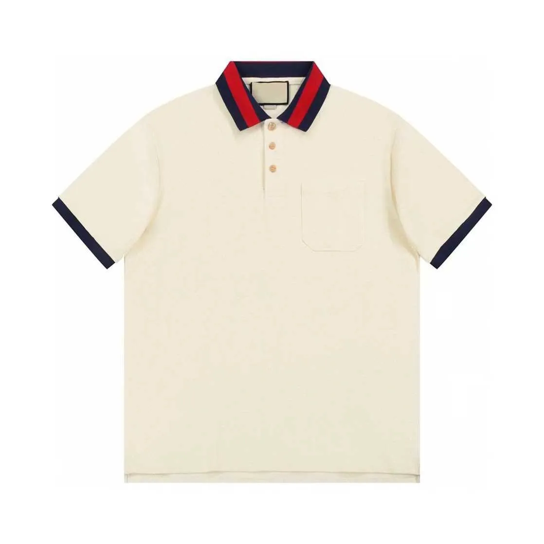 Hochwertige Designer-Kleidung richtiger Sommer Polo-Hemd Farbblock Streifen Flip Kragen T-Shirt Pocket Mens Aprikosen Kurzarm Edition Edition