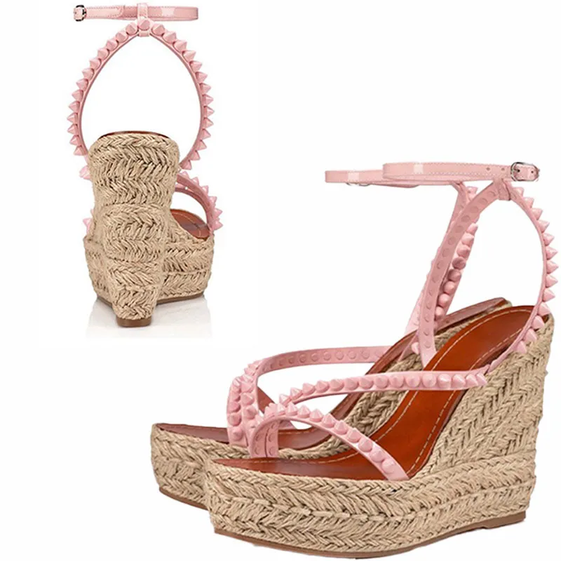 Semelles non glissantes cale de sandale rétro de designer glissa les femmes sandales pour les femmes à la cheville sandalias rose peep toe chaussures sandalia