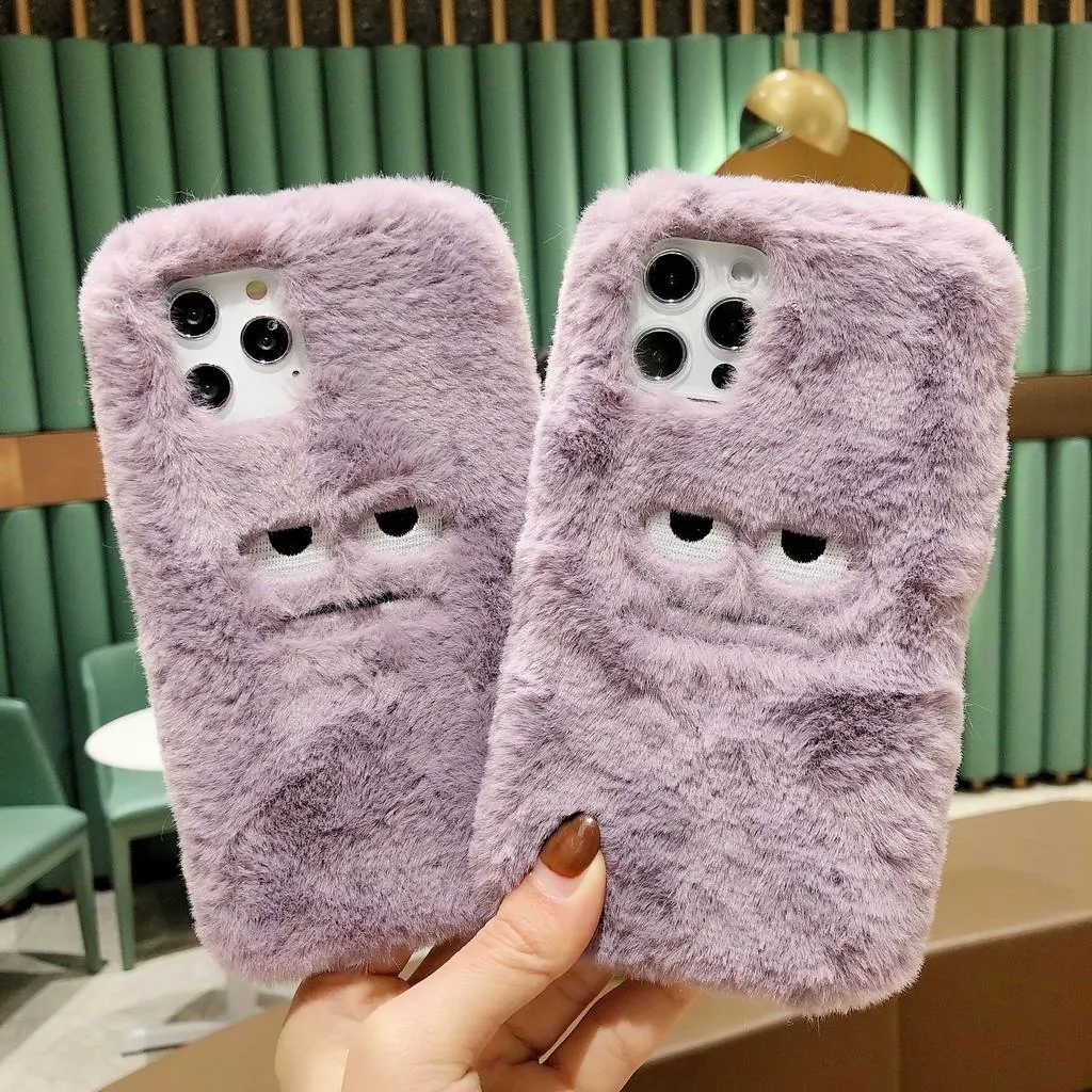 Funny Expression Plush Warm Case For iPhone 12 11 Pro Max XS Max XR X Cute Furry Fluffy Fur Cover For iPhone 6 6S 7 8 Plus