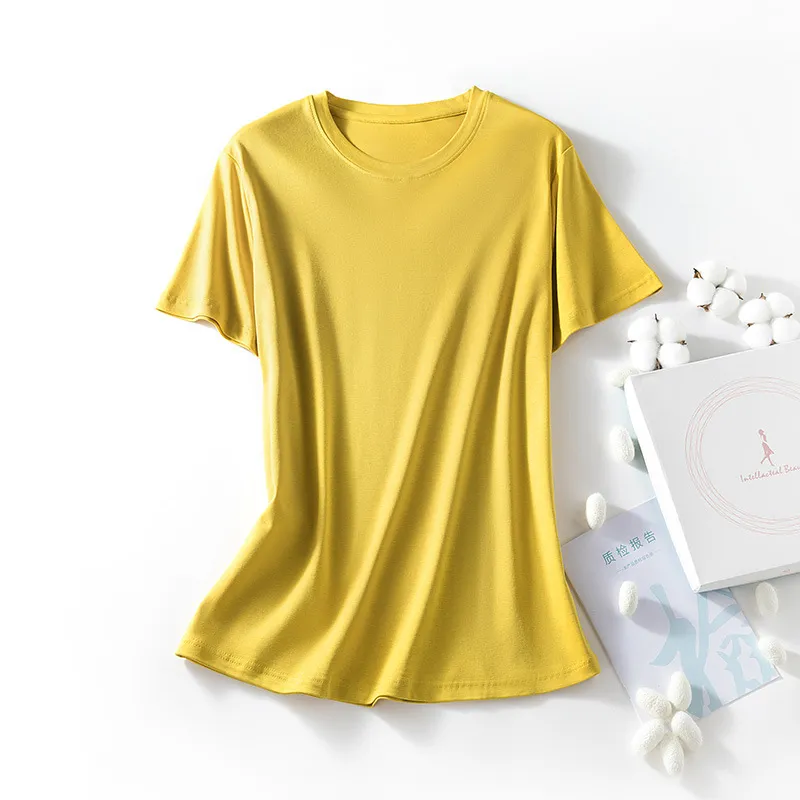 Футболка для футболки для женской футболки летняя двойная жидкая аммиак Мерсеризованная хлопковая футболка женская хлопковая футболка