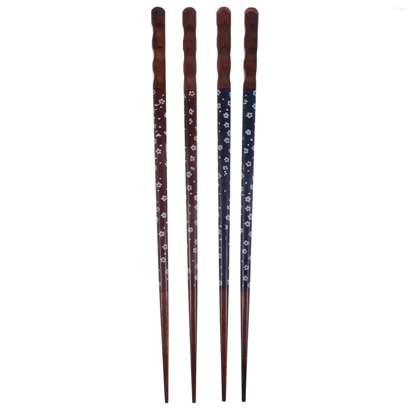 Almacenamiento de cocina 2 par Chop reutilizable Chopsticks de madera de estilo japonés (patrón rojo de azul cereza)