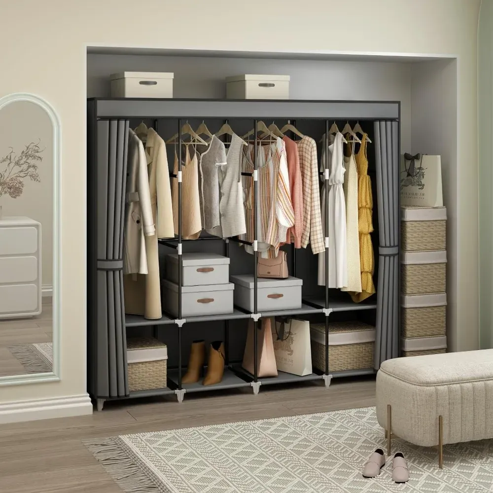 67 Inch Portable Wardrobe Closet Enclosed Clothes Rack Organizer With 4 ...