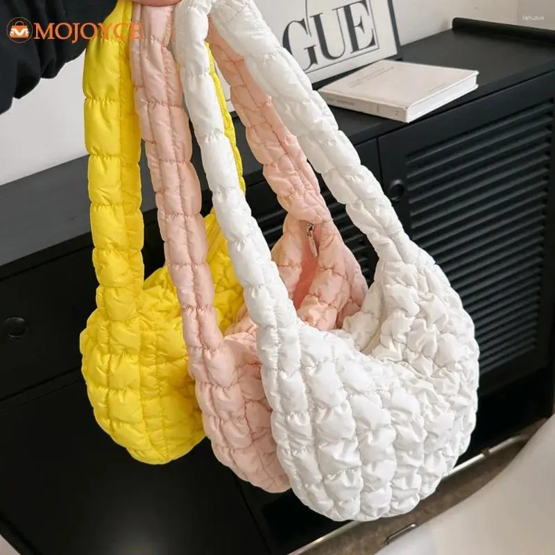 Shoulder Bags Quilted Cotton Crossbody Bag Women Ruched Plaid Underarm Korean Bubbles Cloud Solid Satchel Embroidered Pleated