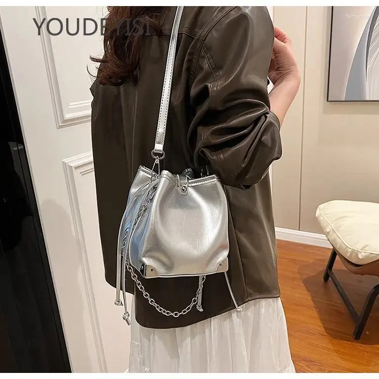 DrawString Youdeyisi Texture Bucket Women's Bag: Casual All-Match Fashion One-Shulder Pendlar Simple Messenger Bag