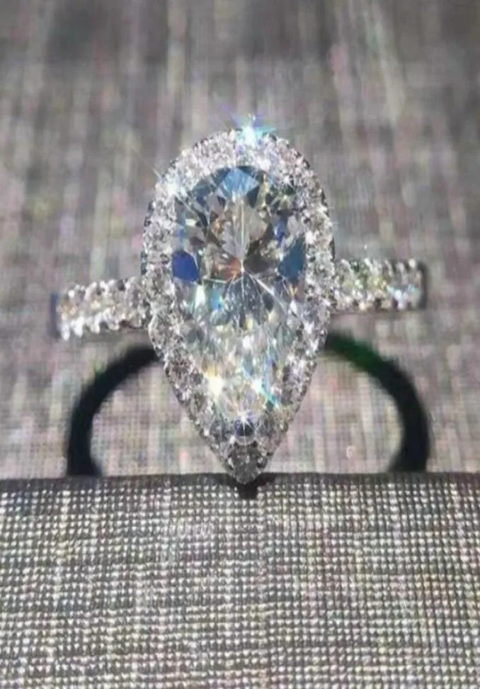 Hela professionella nyanlända lyxsmycken 925 Sterling Silver Pear Cut White Topaz Cz Diamond Wedding Heart Band Ring For5206641