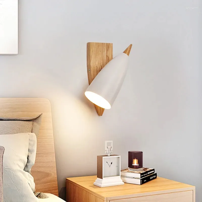 Vägglampa modern e27 nordisk träljus led sovrum sängs tv -bakgrund lampor korridorbelysning