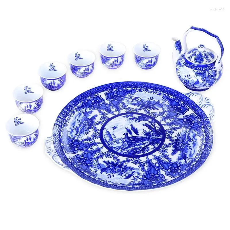 Teaware set Tea Pot Set Chinese tekanna Spot Glaze Color Blue and White Ceramics Trays Cups Burs