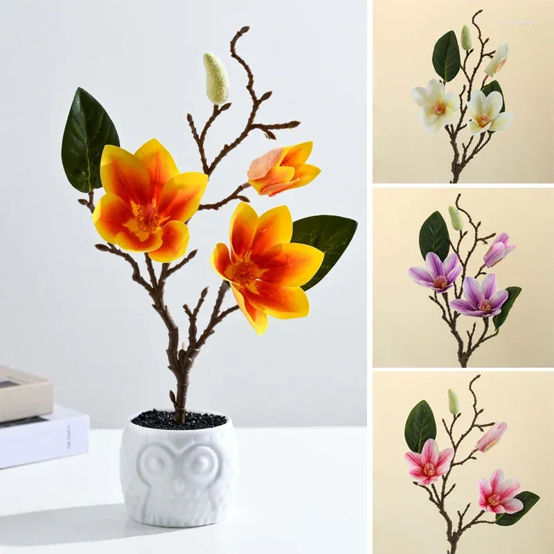 Fleurs décoratives 1pc Artificiel Magnolia Bonsaï murdure Intérieur Plantes d'embellissement Faux bouquet pour le salon à domicile El Teahouse