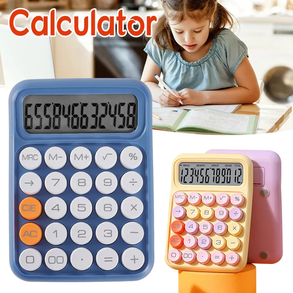 Calculators Retro Calculator Color Mechanical Keyboard Portable 12digit LCD Display Office Simple Calculator School Stationery Supplies