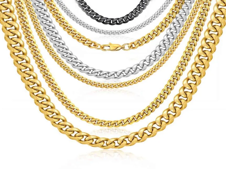 Mode wholale kvinnor män halsband smycken anpassad 16 tum 10mm guldpläterade stål stål kubansk länk kedja halsband5818111