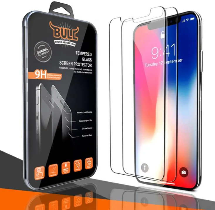 Screen Protectors Shock Bull Tempered Glass Cell Phone Protector For Iphone 14 Pro Max 13 12 Mini 11 13PRO XR XS X 6 7 Plus Samsun5560857