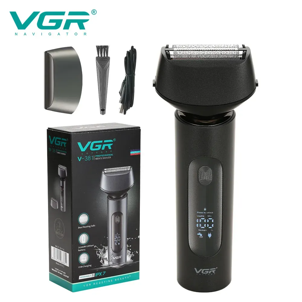 Shavers VGR Foil Shaver Professional Beard Trimmer IPX7 Waterproof Beard Shaver Electric Razor Portable Shaving Machine for Men V381