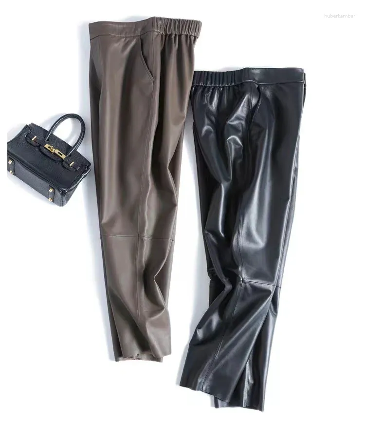 Pantalon féminin 2024 Fashion Spring and Automne Style-Sheepskin-Harlan Pantalon en cuir-femme en vrac