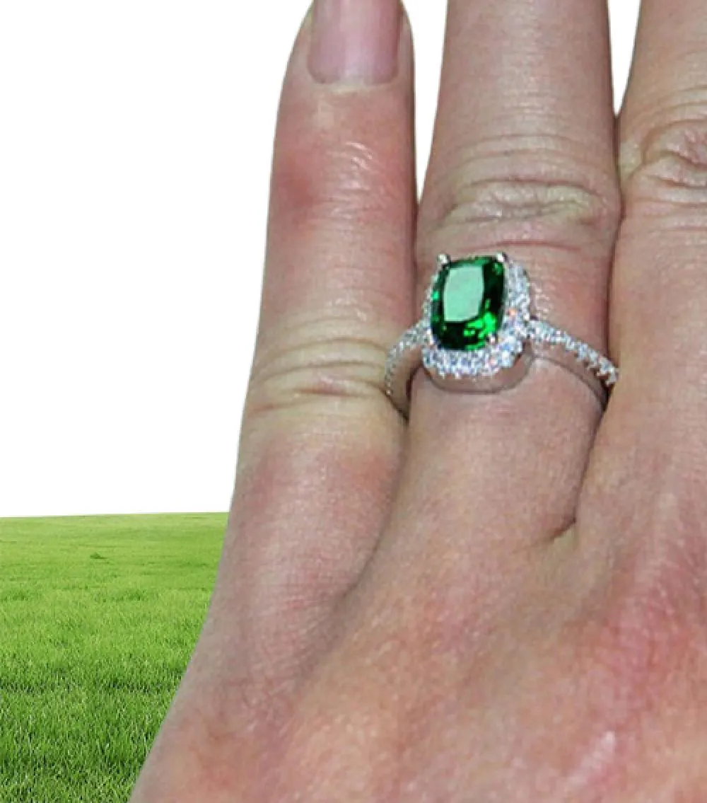 Wielka promocja 3CT Real 925 Element srebrnego pierścienia Diamentowy szmaragdowy kamień szlachetny dla kobiet w całej biżuterii zaręczynowej 74555623