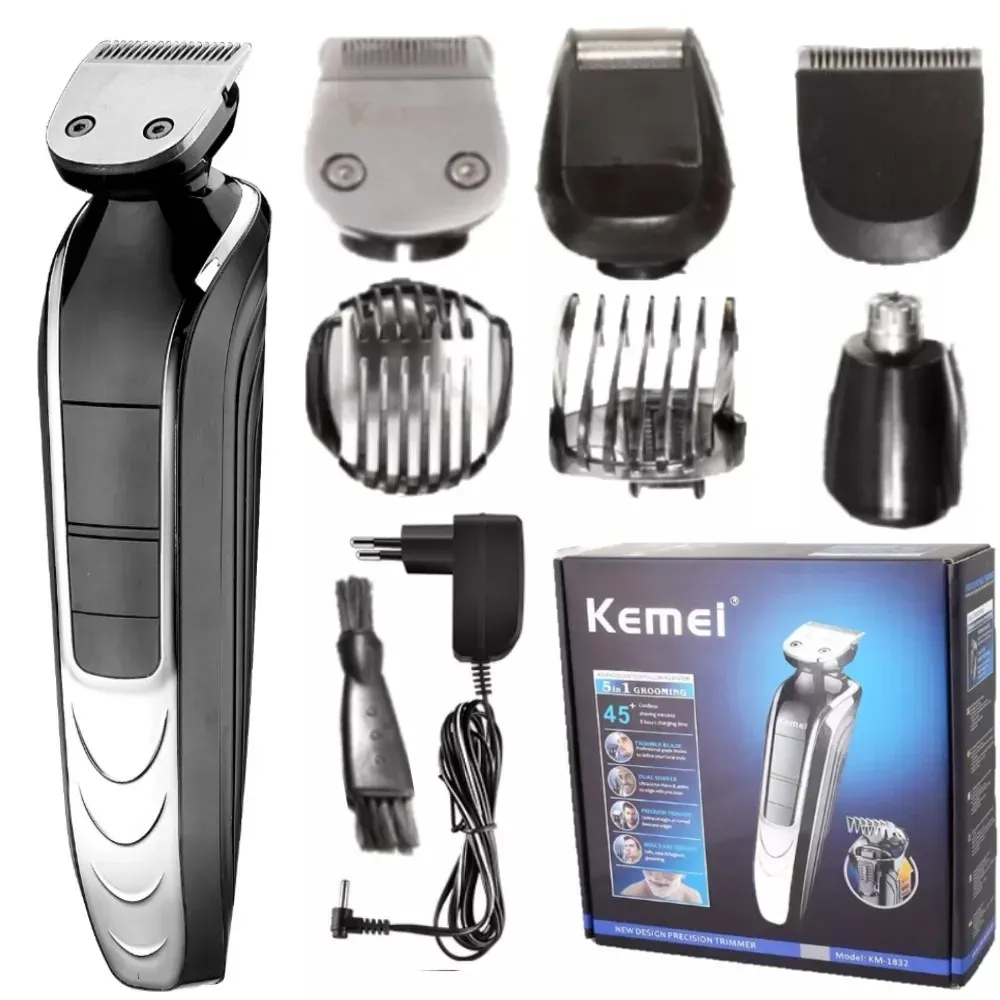 トリマーkemei 5 in 1プロフェッショナル充電式ヘアクリッパークリッパークリッパーシェーバーコードレス調整可能なヘアクリッパーKM1832