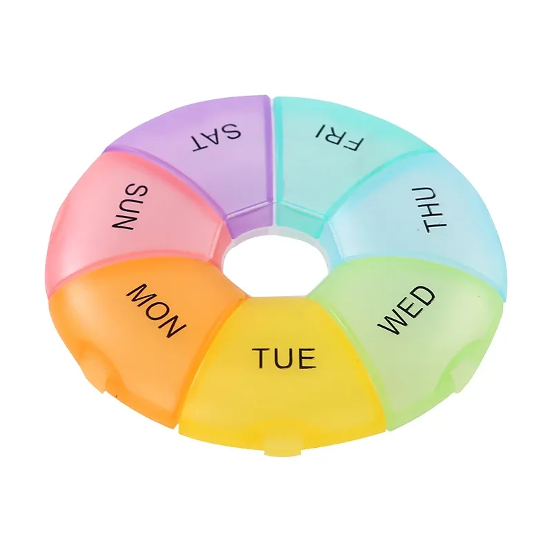 Round Plastic 7-Day Weekly Pill Case Tablet Candy Box Portable Storage ...
