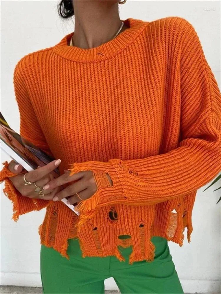 Swetry damskie Hirigin Tassel Knit Sweter Zagrypowany hole jesień zima luźna luźna swobodna kobieta moda z długim rękawem dama
