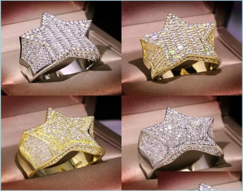 With Side Stones Mens Gold Ring Stones FivePointed Star Fashion Hip Hop Sier Rings Jewelry 1850 T2 Drop Del Yzedibleshop Dhd8J4464349