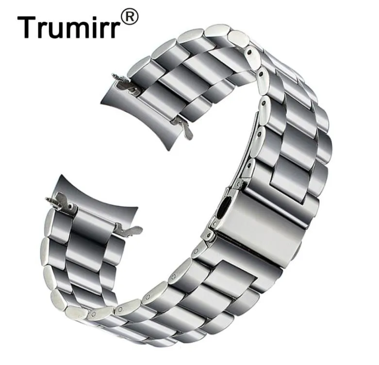 Premium Stainless Steel Watchband For Samsung Galaxy Watch 46mm Smr800 Sports Band Curved End Strap Wrist Bracelet Silver Black Y3751917