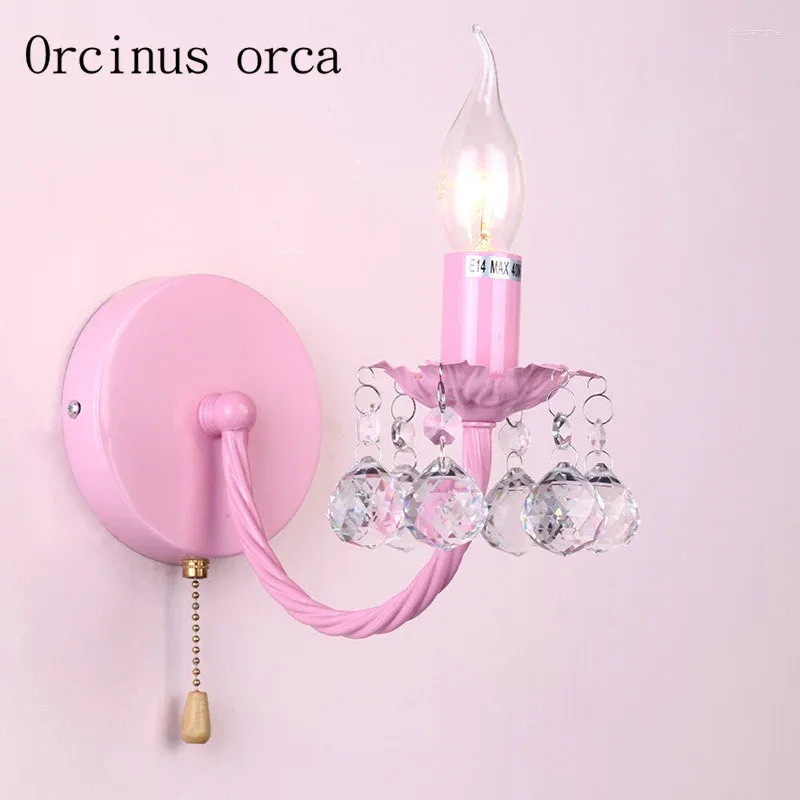 Wall Lamp Pink Crystal Children's Room Princess Girl Bedroom Dining Warm Creative White