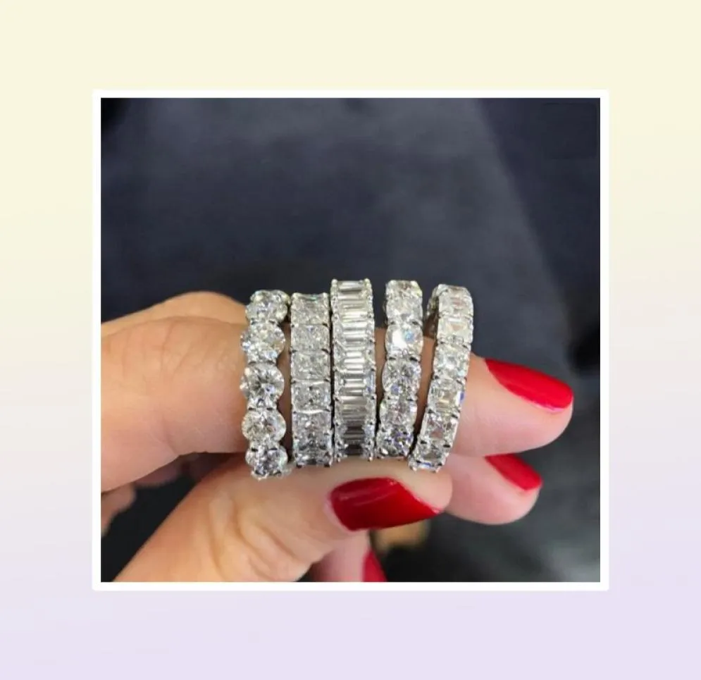 925 SILVER PAVE Radiant cut FULL SQUARE Simulated Diamond CZ ETERNITY BAND ENGAGEMENT WEDDING Stone Ring JEWELRY Size 6551155