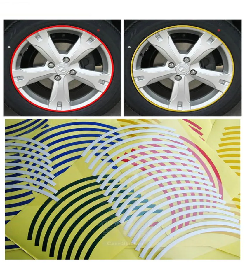 Nieuwe creatieve 10 inch17 inch auto kleur wiel rand auto reflecterende stickers auto banden ring reflecterende stickers motorfiets wiel2927711