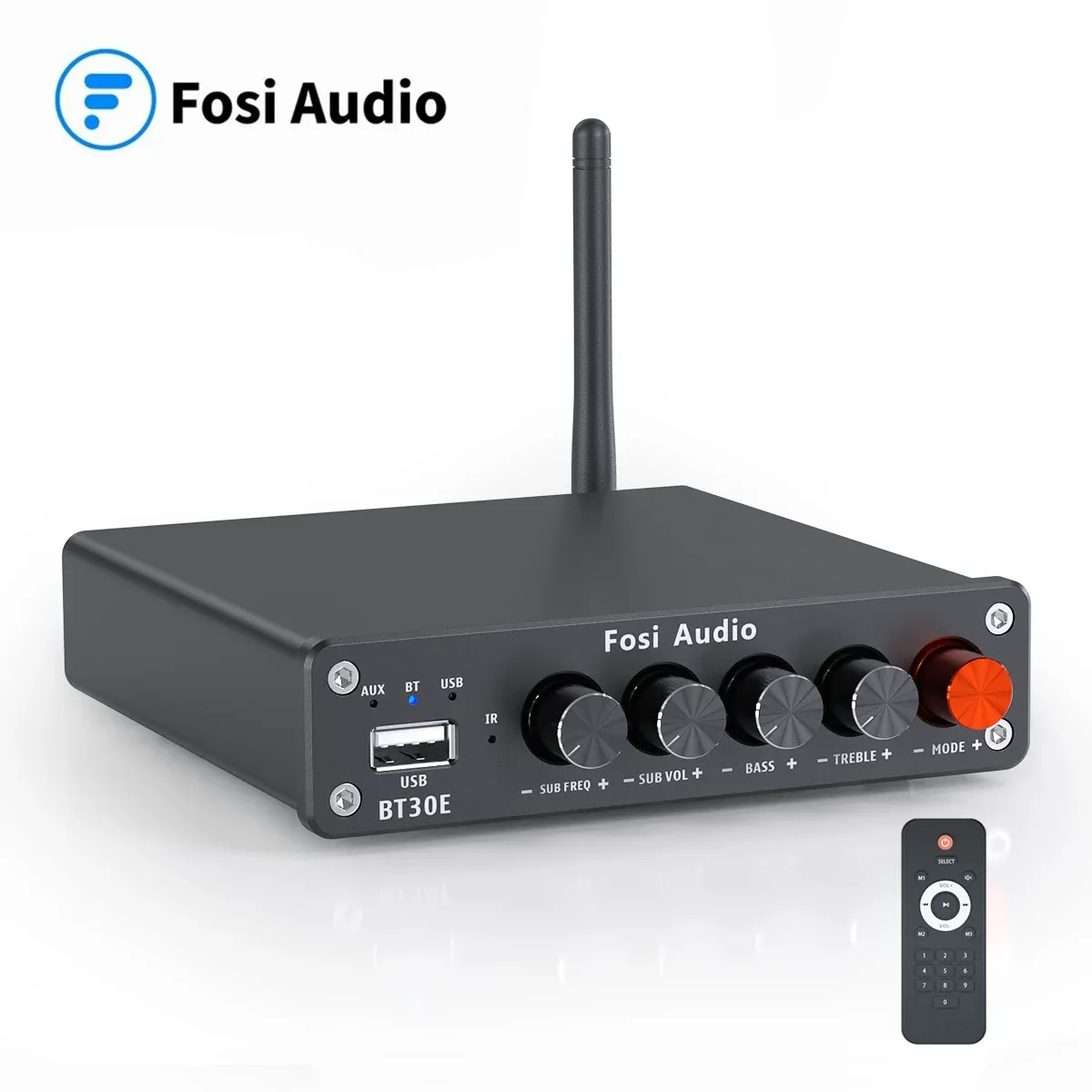 Förstärkare FOSI Audio Bluetooth Power Amplifier UDisk Player 2.1 Channel BT30E Amplifier Audio Subwoofer för hemmabio 50W x2