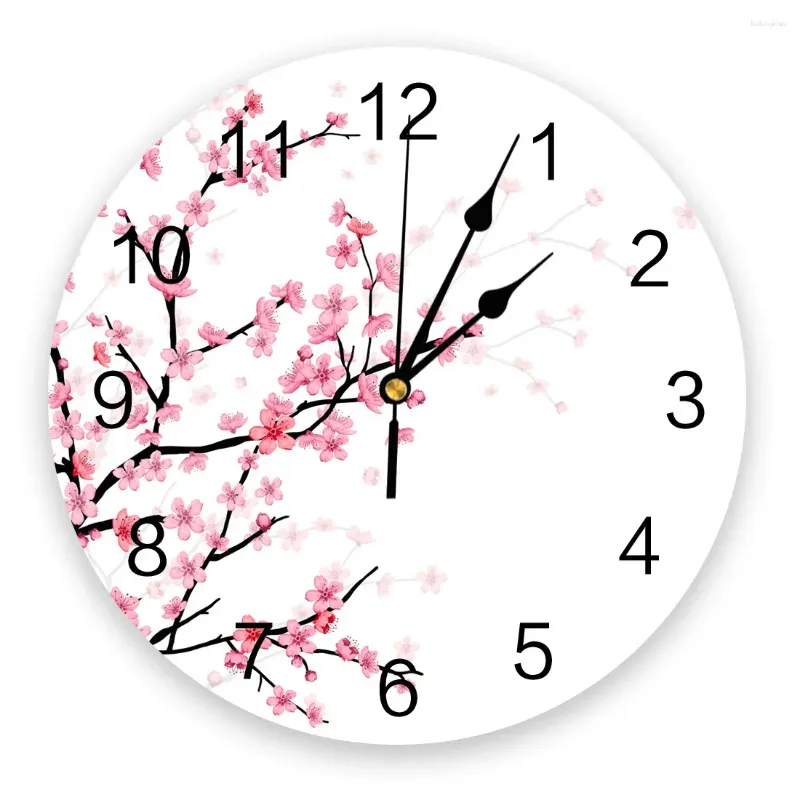 Väggklockor Spring Cherry Blossom Clock Dekorativ för vardagsrummet Kök sovrum hemmakontor tyst