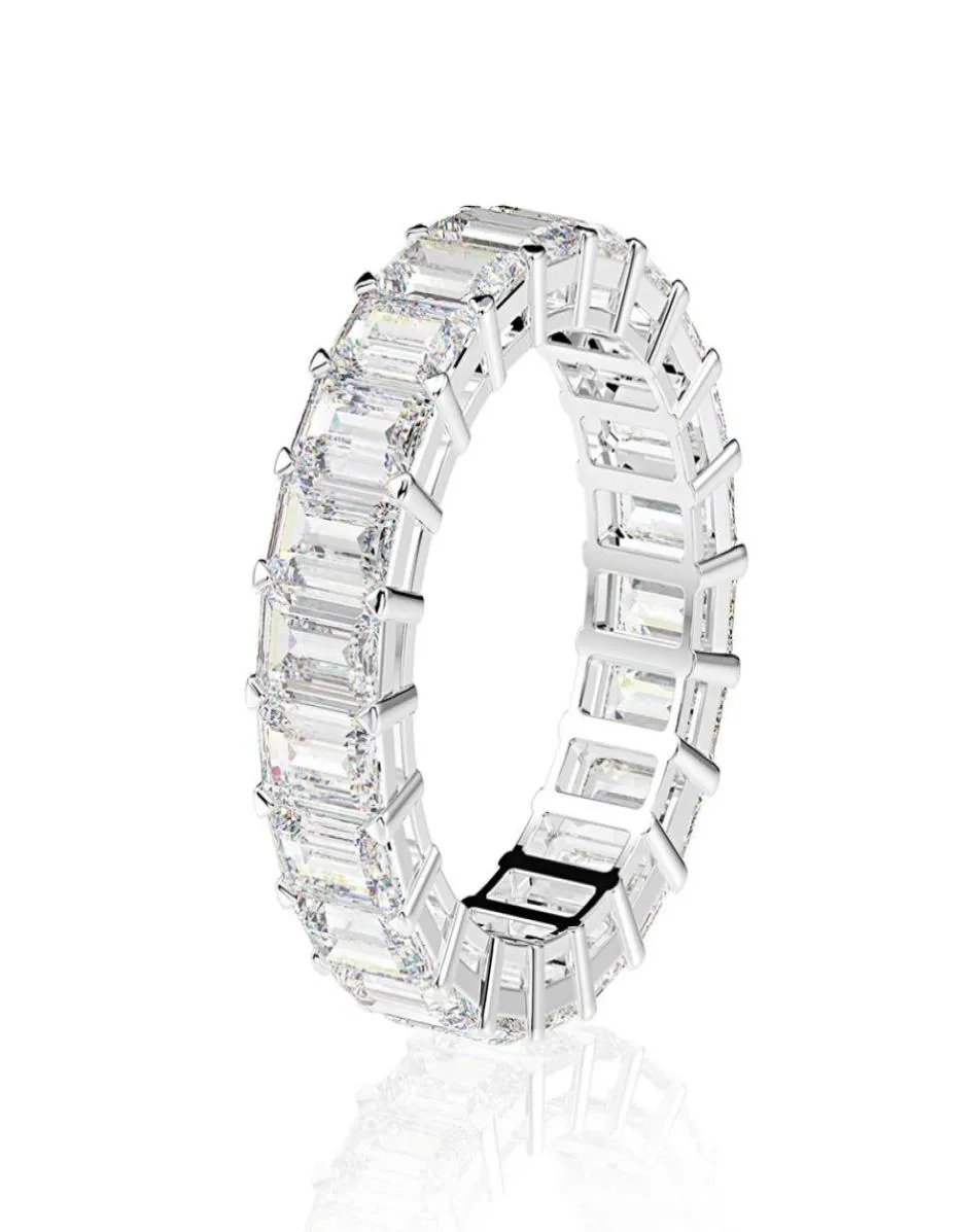 Eternity Emerald Cut Lab Diamond Ring 925 Sterling Silver Engagement Wedding Rings for Women Jewelry Gift9161055