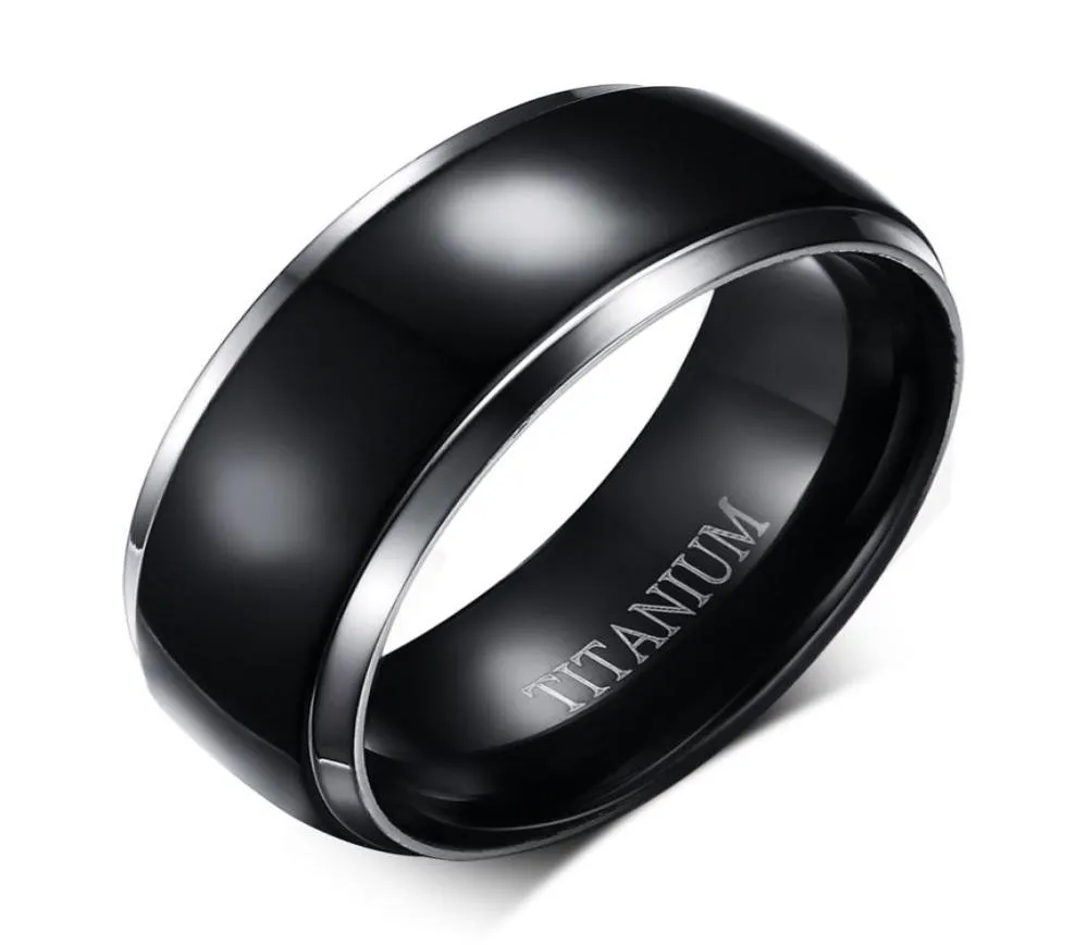 8 mm tytanowe pierścionki dla mężczyzn kobiety Czarna kopuła dwustronna błyszcząca błyszcząca wysoka polska oprawa ślubna Rozmiar 6137305875