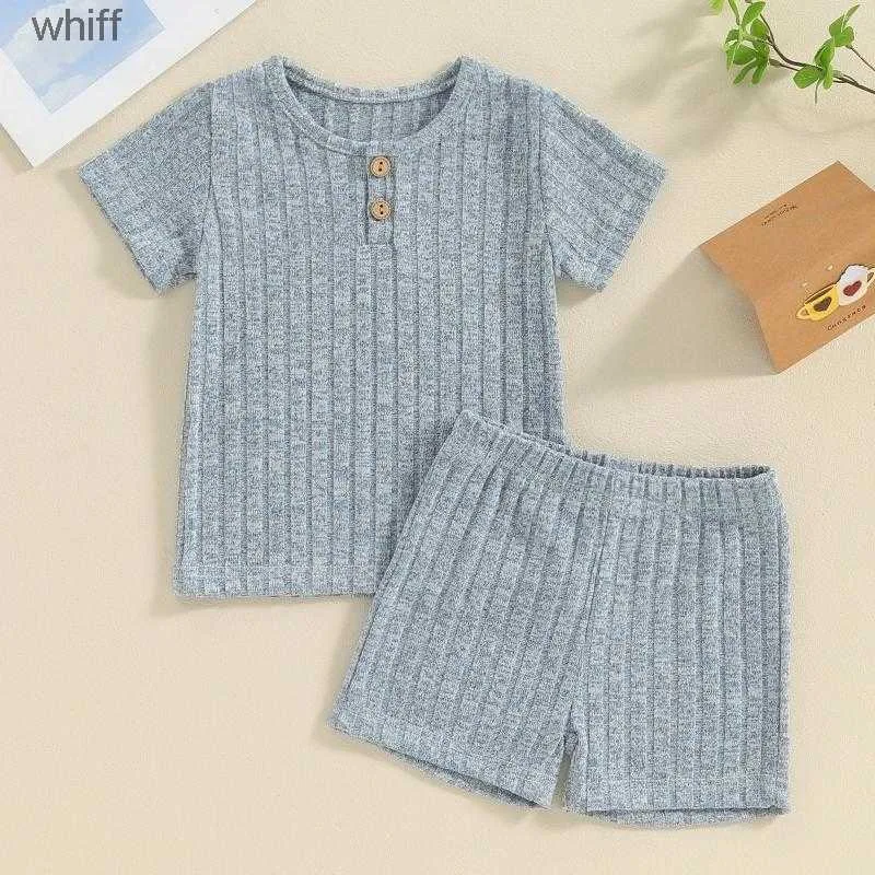 Clothing Sets Clothing Sets Summer Soft Cotton Toddler Boys Girls Outfits Solid Color Short Sleeve T-Shirt And Elastic Shorts For Kids Children Clothes C240413
