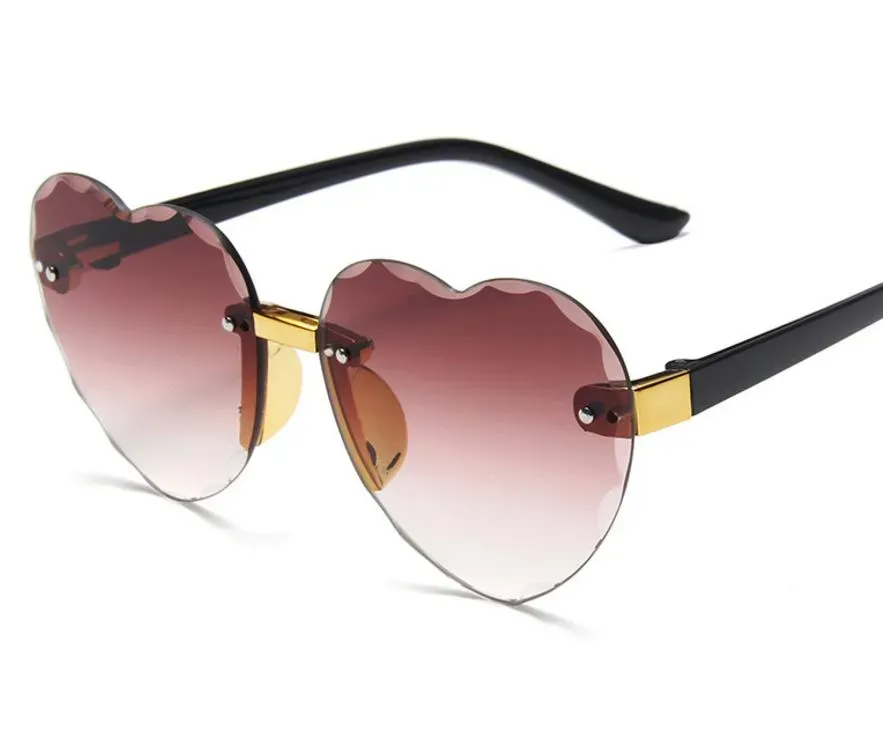 Heart Shaped Rimless Sunglasses Girls Kids Frameless Glasses Tinted Lolita Eyewear Gradient Colors of Lense UV Protect ZZ