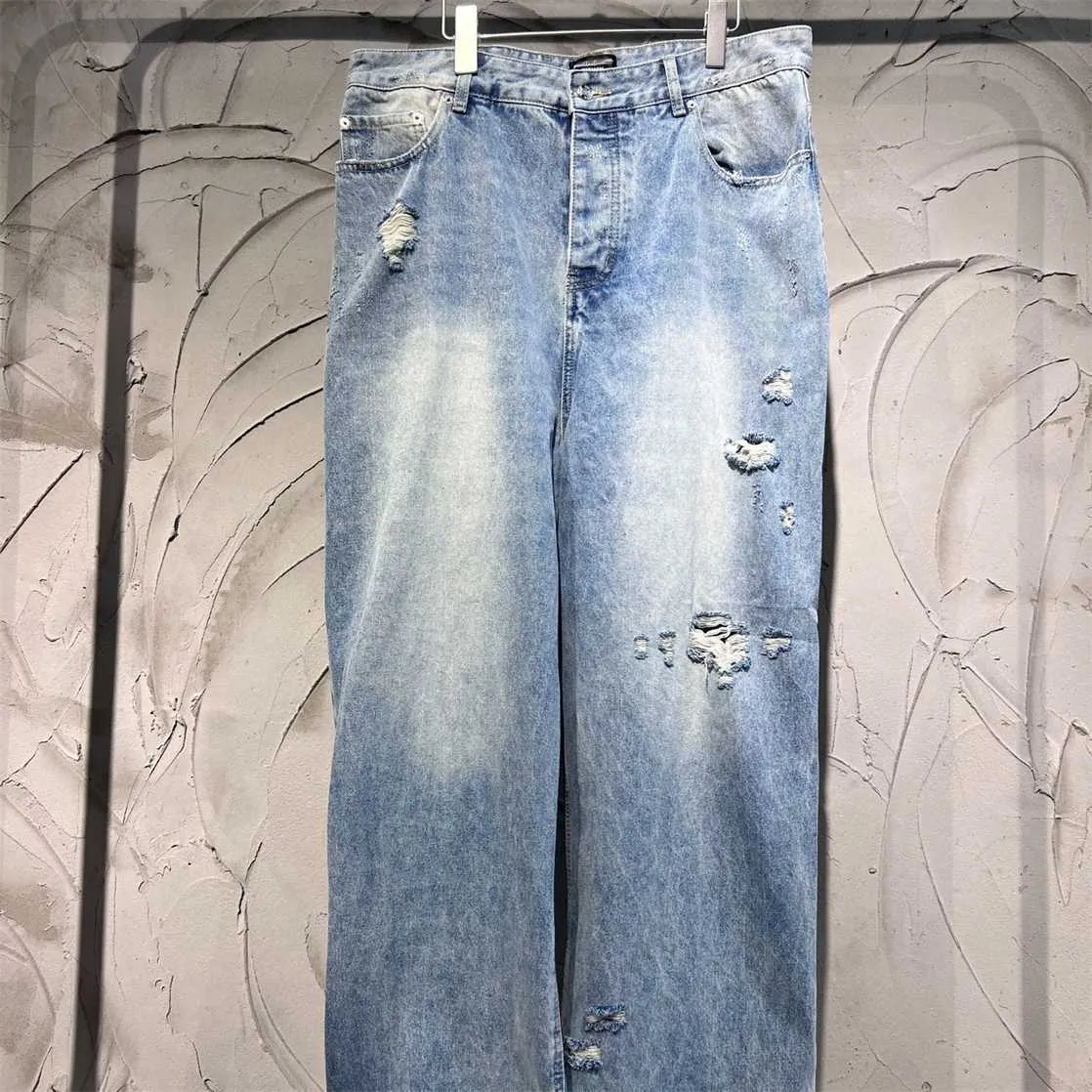 Roupas de grife de alta qualidade Paris correto jeans de pernas largas versáteis para homens mulheres