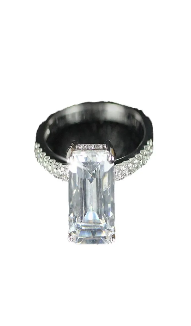 Original 925 Sterling Silber Engagement Eheringe für Frauen Luxus Emerald Cut 4CT Simulierte Diamantplatin -Schmuck Größe 518399475