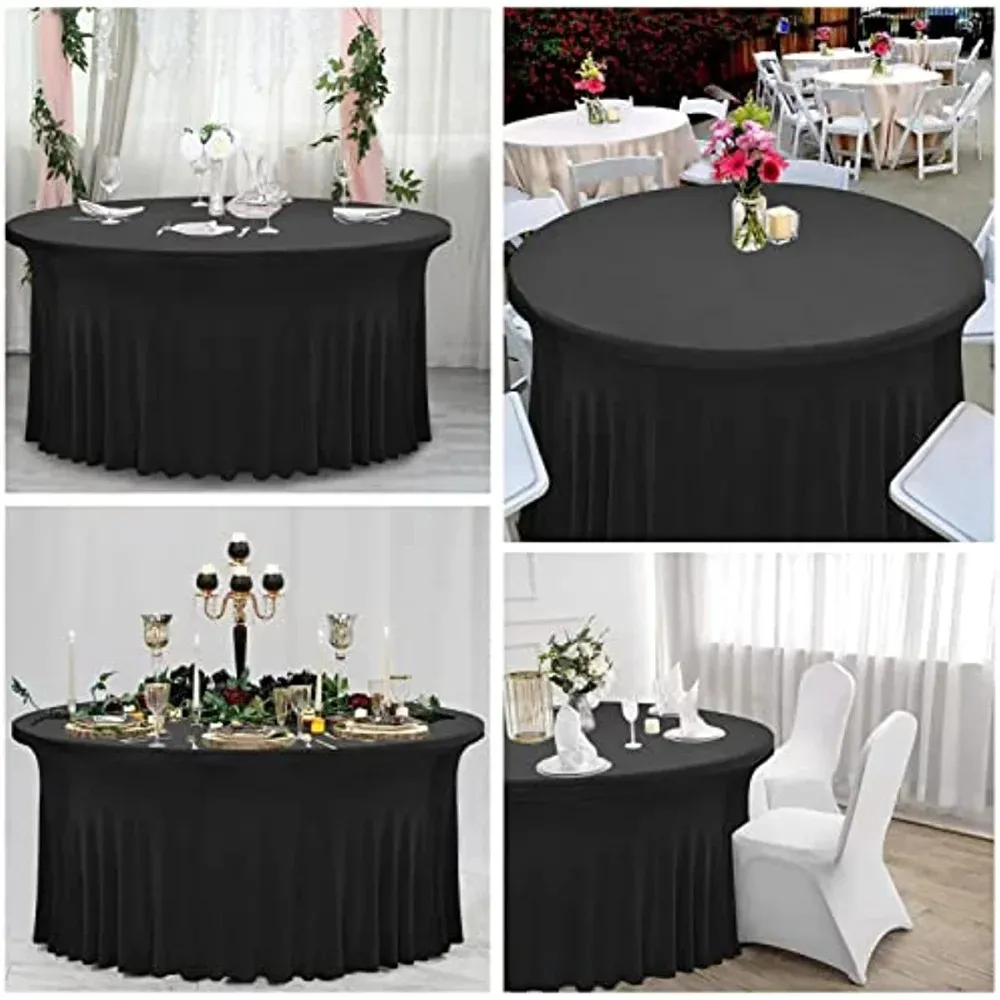 Banquet Tables Pro 60 Inch Round Stretch Tablecover - Black Spandex Tight Fit Table Cloth