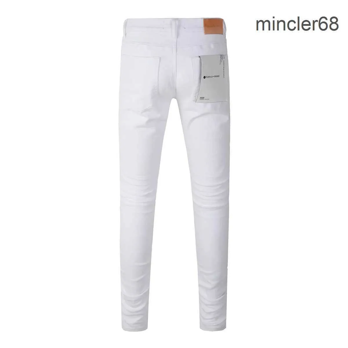 Nova marca roxa de alta qualidade 1 1 2024 Slim Fashion Jeans High Street White Patch Ripped Jeans