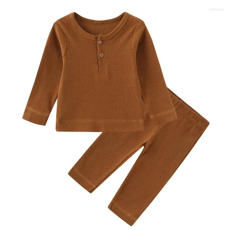 Kläder set Kiddiezoom Autumn Winter Solid Long Sleeve Born Boy Girl Top Pants Soft Baby