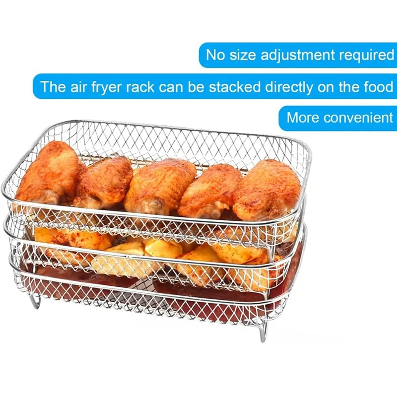 3-Tier Stackable Air Fryer Racks - 304 Stainless Steel Dehydrator Trays With Food Clip For Ninja Foodi Models - View #5