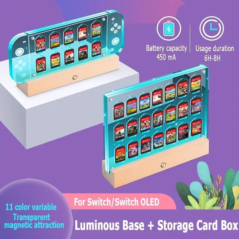 Står för Nintendo Switch Luminous Bas Card Switch OLED/LITE 21 I 1 Transparent Magnetic Card Case NS Game Storage Card Accessories