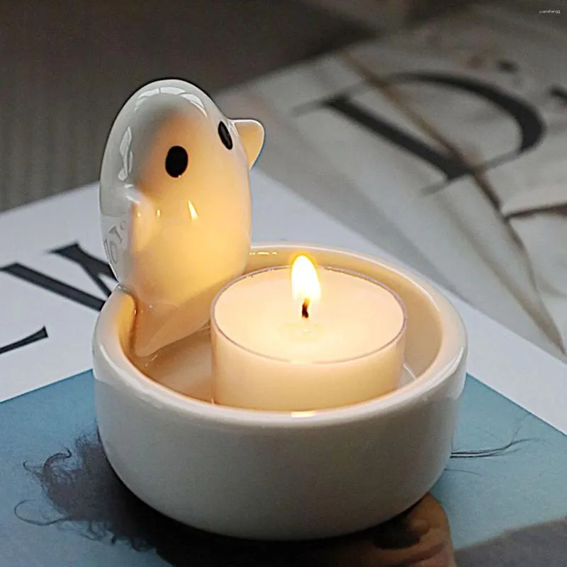 Titulares de velas Halloween Creative Ceramic Ghost Shape de cartoon Candlestick Decoration title Table Party