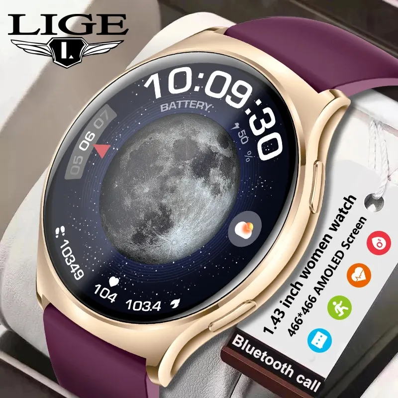 Relógios Lige 1,43 polegada AMOLED SLIGAT SMART FEMNIMENTO SMARTWATCH BUETOOTH Call Blood Oxygen Monitor Sports Sports Fitness 2024 Women's Watch