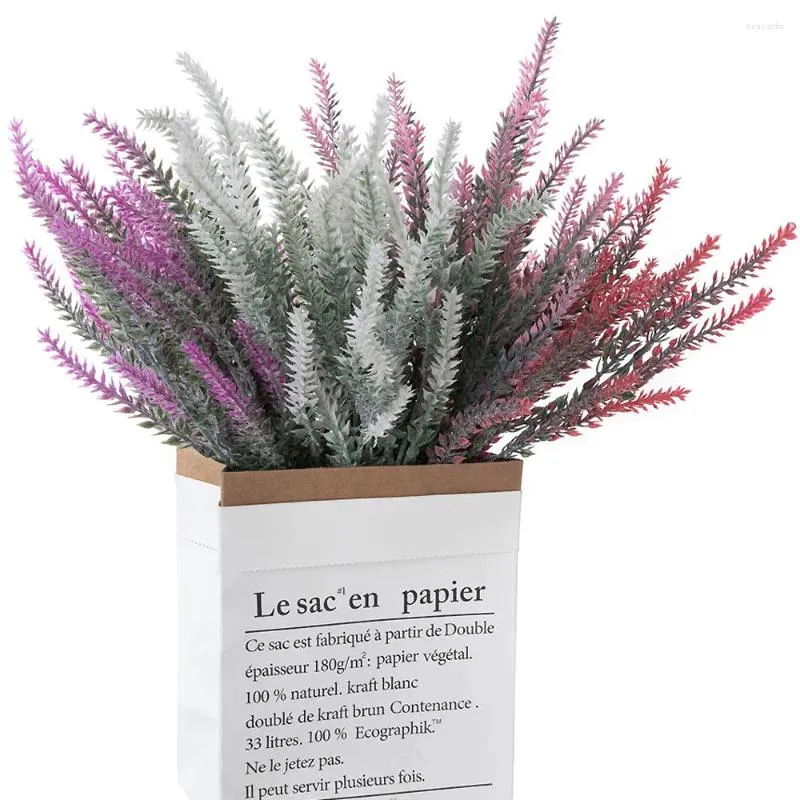 Decorative Flowers 37cm Artificial Flower Flocking Plastic Lavender Bunch Fake Plant Wedding Decoration Bouquet Indoor Outdoor Home Kitchen