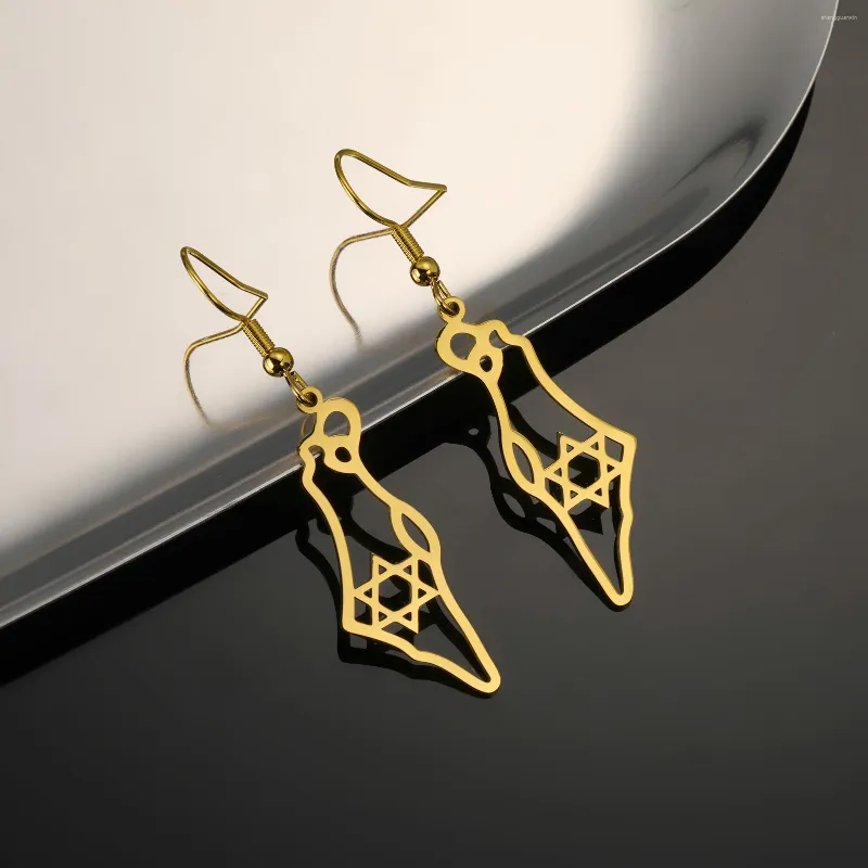 Pendientes de colgación Cazador Estrella de David Israel Mapa Drop de acero inoxidable Judaísmo Judaísmo Joya Hexagram Vintage Gift 2024