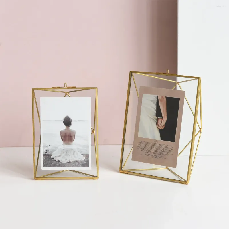 Frames Modern Simple Rectangle Brass Framed Tabletop Wall Glass Photo ...