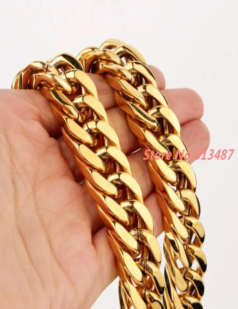 Trendy 17mm Wide Charming 316L Stainless Steel Gold Cuban Curb Chain Men039s Heavy Cool Jewelry Necklace 740quot Gift Chains6729273