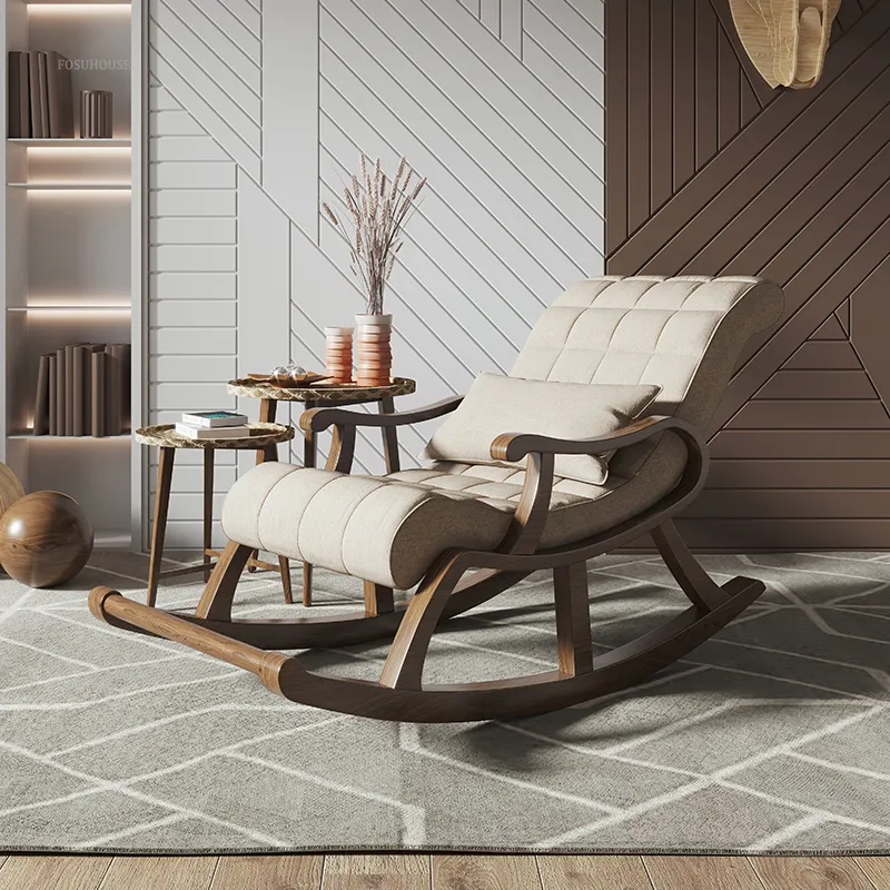 Solid Wood Rocking Chair Nordic Balcony Lounge Nap Armchair