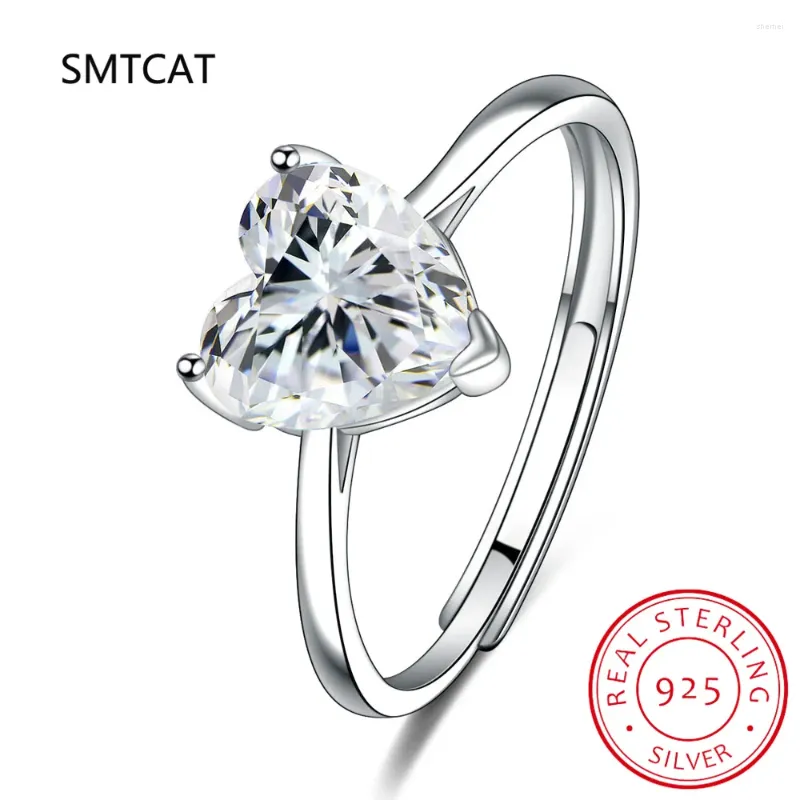 Pierścienie klastra 2CT MOISSANITE Pierścień dla kobiet 925 Srebrny Serce Kształt Serca Zespół Diamond Wedding Party Luksus