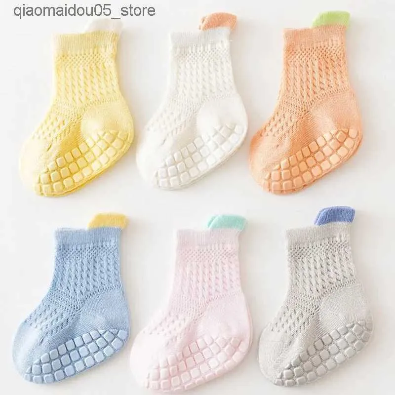 Barnstrumpor Lawadka 0-24m Baby Boys and Girls Socks Summer Mesh Thin Newborn Socks Non Slip Pure Cotton Preschool Baby Socks Q240413