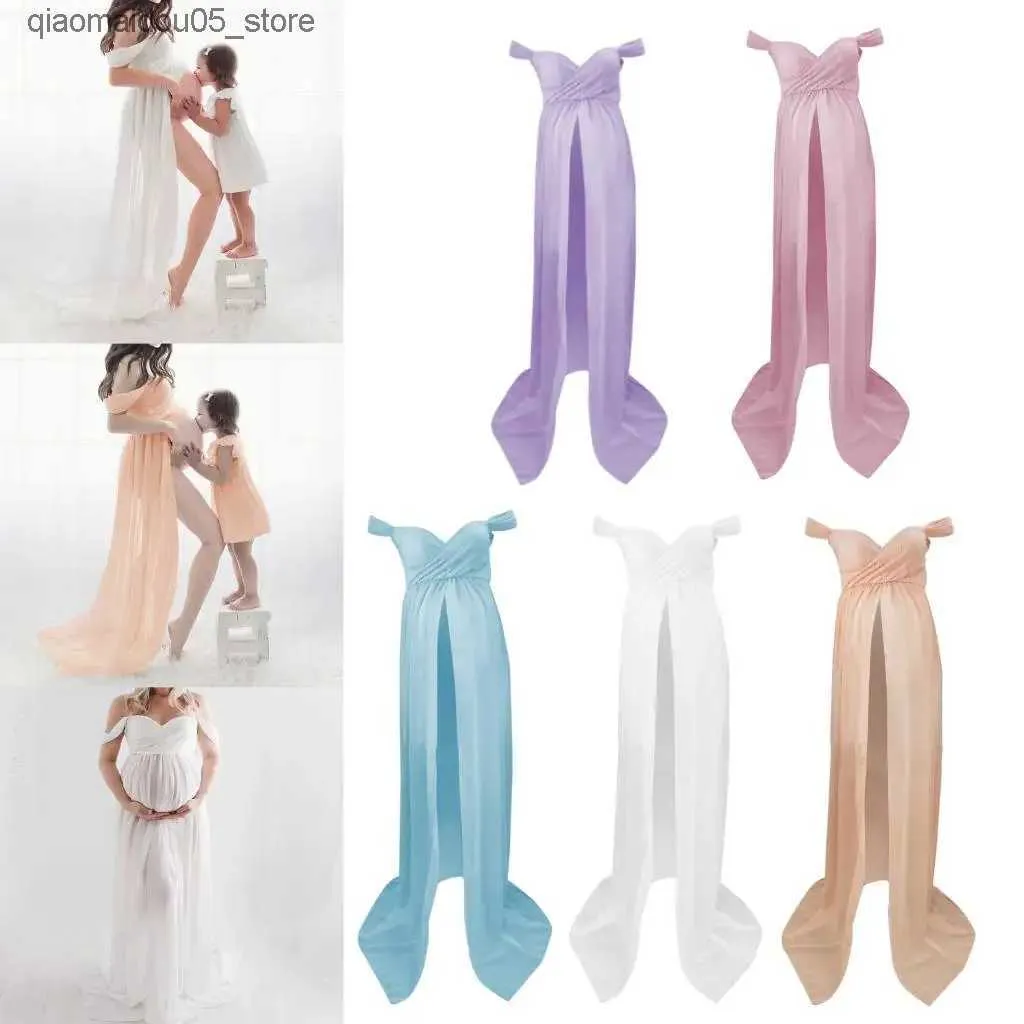 Vestidos de maternidade gestantes femininos de vestuário de manga curta de manga curta Transparente Dress Dress Dress Manxi vestido de vestido de maternidade q240413